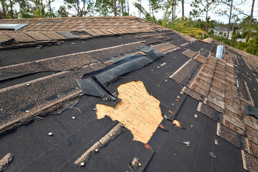 roofing with a hole on the tiles